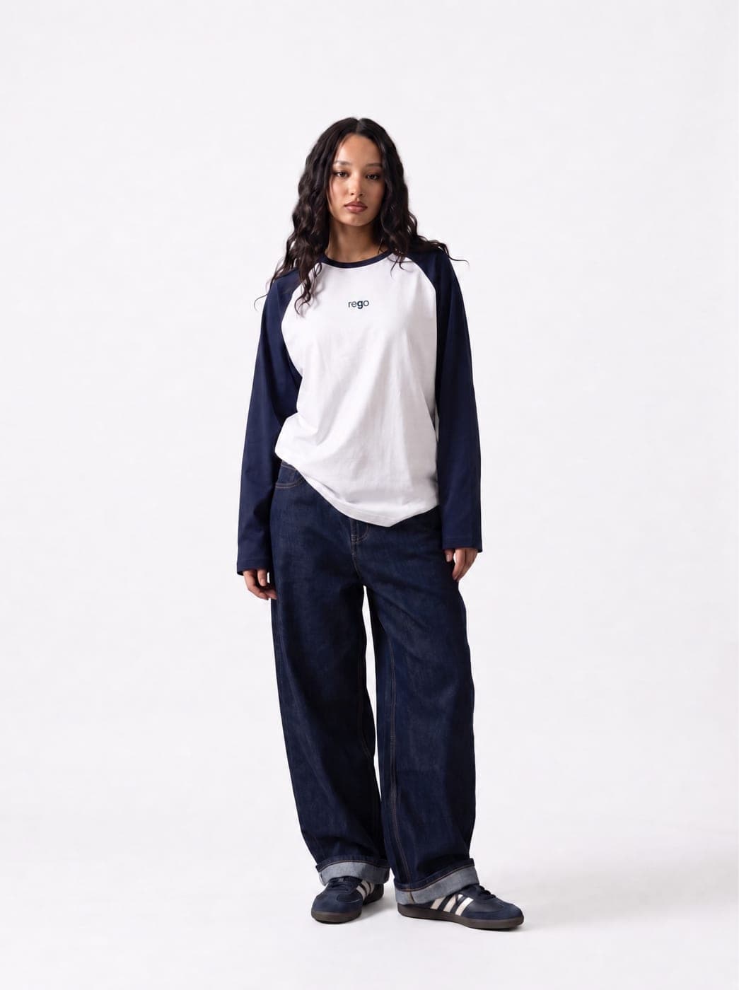 REGO Raglan Tee — Navy/White