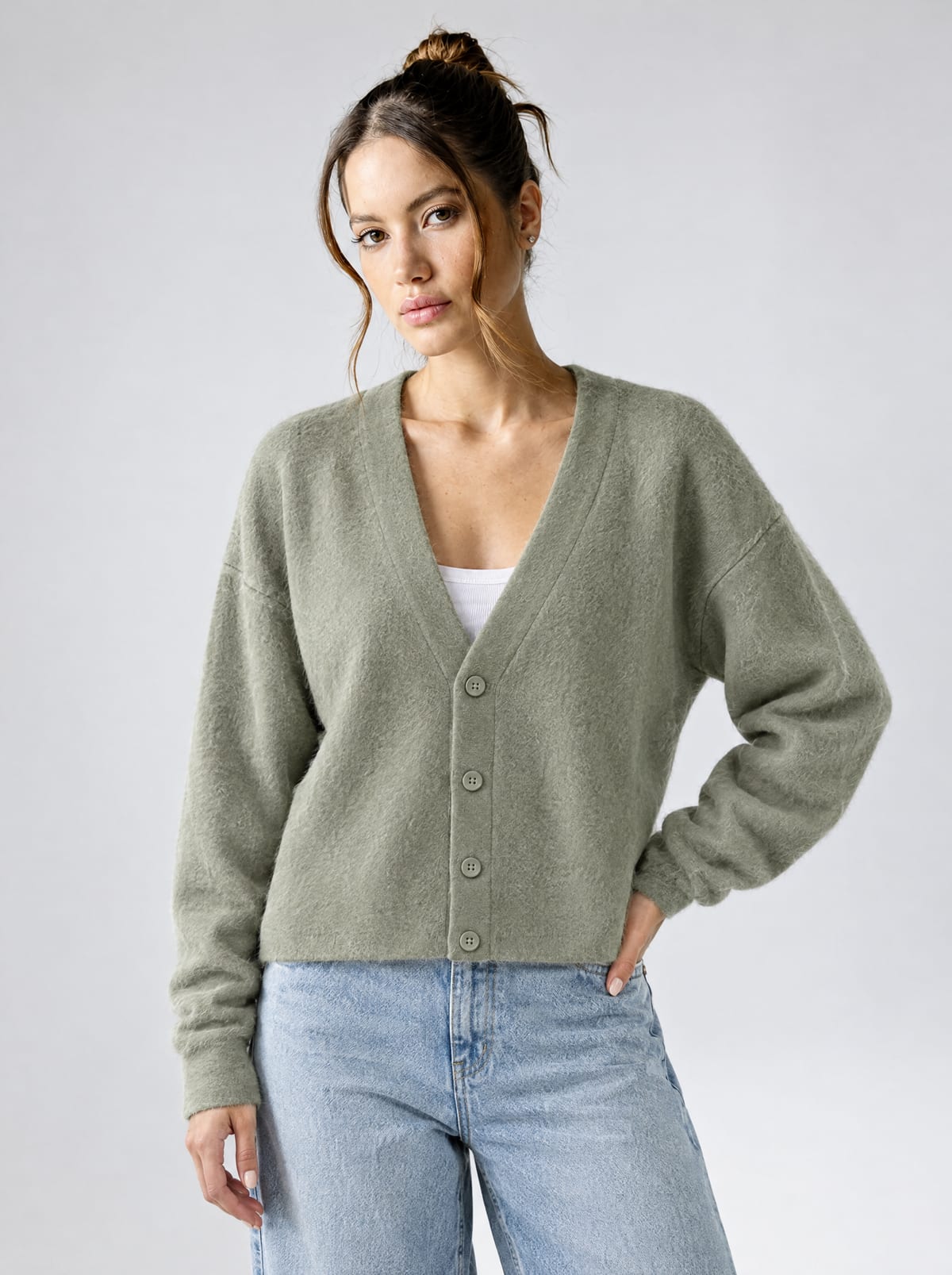 Mohair Cardigan — Sage Green